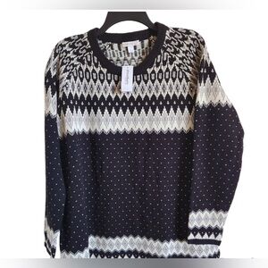 NWT DressBarn Supersoft Rhinestone Black Sweater Fairisle Pattern Size XL